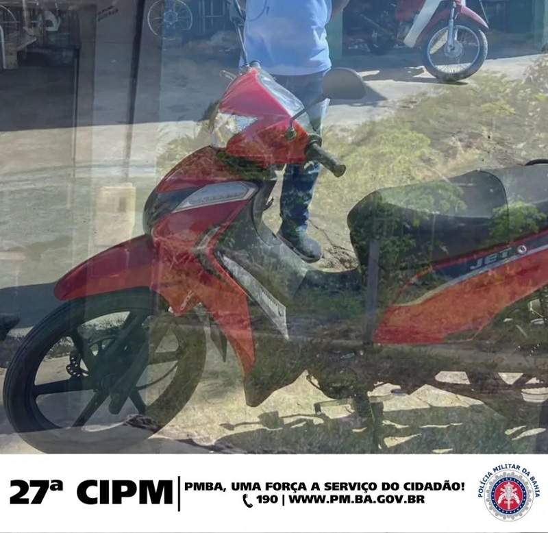 Moto roubada em Alagoinhas é recuperada pela PM em Cruz das Almas