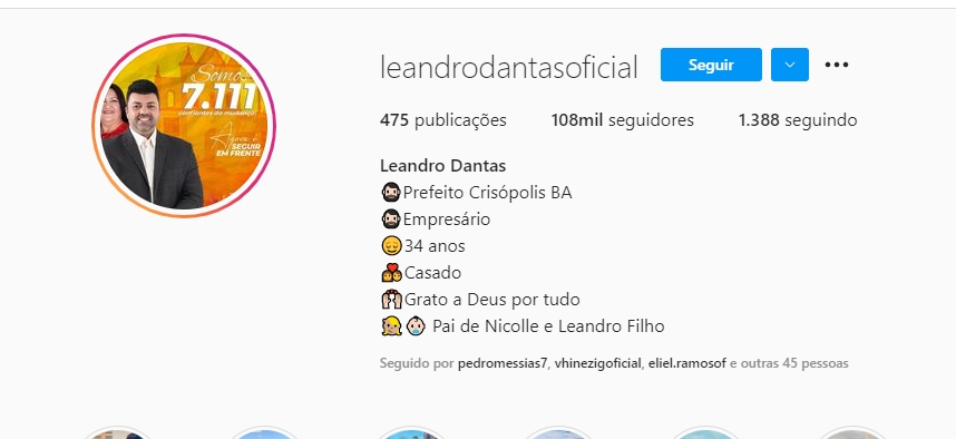 Blogueiro forte ou futuro deputado? Prefeito Leandro Dantas ultrapassa 100 mil seguidores e se torna o mais seguido do Território