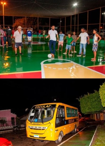 Prefeito Branco Sales entrega quadra requalificada no centro e entre ônibus 0km para Educação de Cardeal da Silva