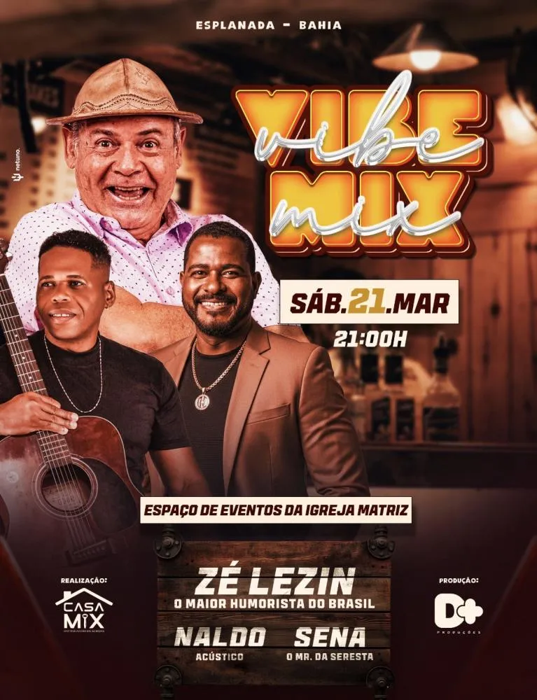Uma noite, três grandes espetáculos: humor e música prometem agitar evento da Vibe Mix